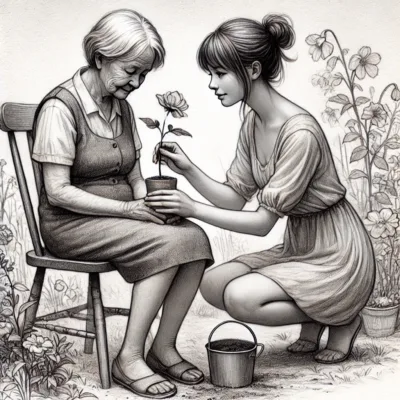 pencil sketch mom and daughter